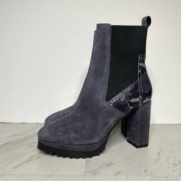 All Saints Sahara Gray Suede Snakeskin Heeled Boot 11 - Picture 16 of 16